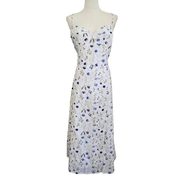 Chelsea 28 White Floral Embroidery Eyelet Babydoll Sundress L Cottage Romantic - Picture 1 of 11